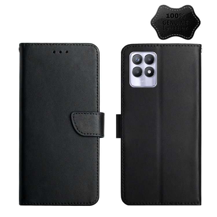 

For OPPO Realme 8i Genuine Leather Fingerprint-proof Horizontal Flip Phone Case(Black)