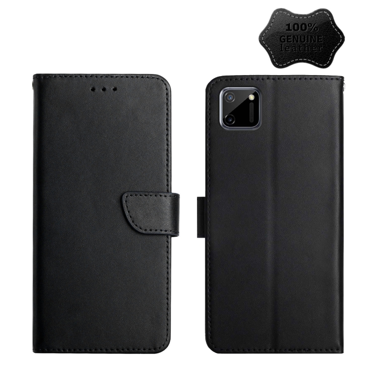 

For OPPO Realme C11 Genuine Leather Fingerprint-proof Horizontal Flip Phone Case(Black)