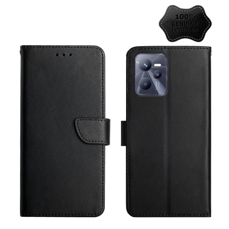 

For OPPO Realme C35 Genuine Leather Fingerprint-proof Horizontal Flip Phone Case(Black)