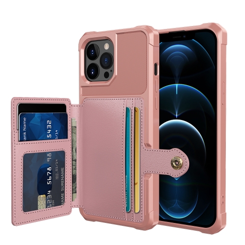 

For iPhone 13 Pro Max Magnetic Wallet Card Bag Leather Case (Rose Gold)