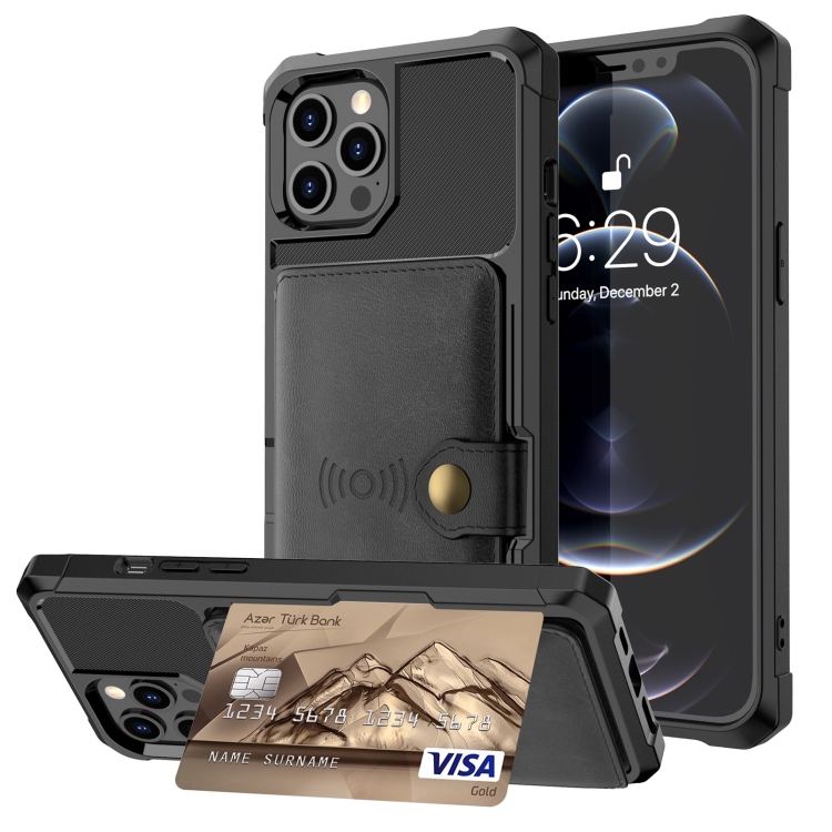 

For iPhone 12 Pro Max Magnetic Wallet Card Bag Leather Case(Black)