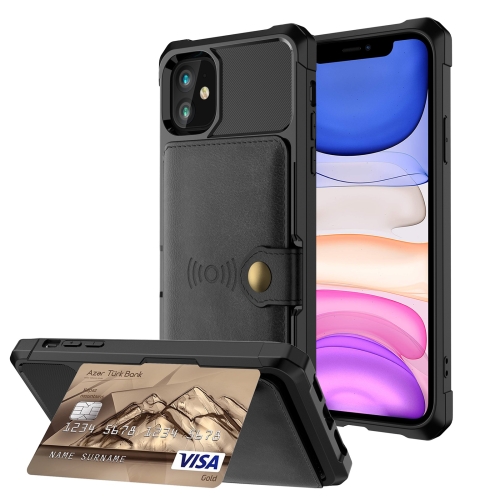 

For iPhone 11 Magnetic Wallet Card Bag Leather Case (Black)