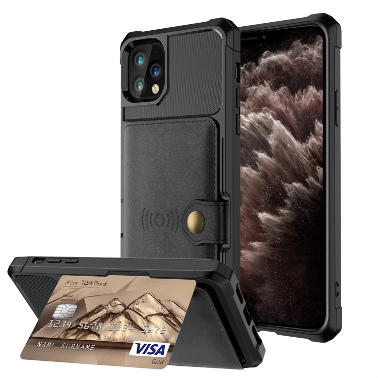 

For iPhone 11 Pro Max Magnetic Wallet Card Bag Leather Case (Black)