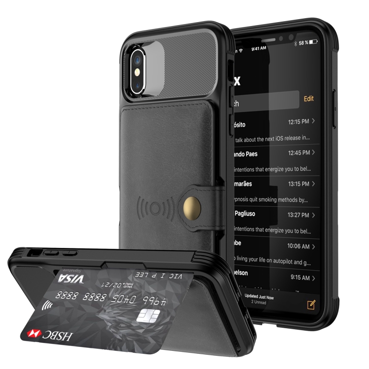 

For iPhone X / XS Magnetic Wallet Card Bag Leather Case(Black)