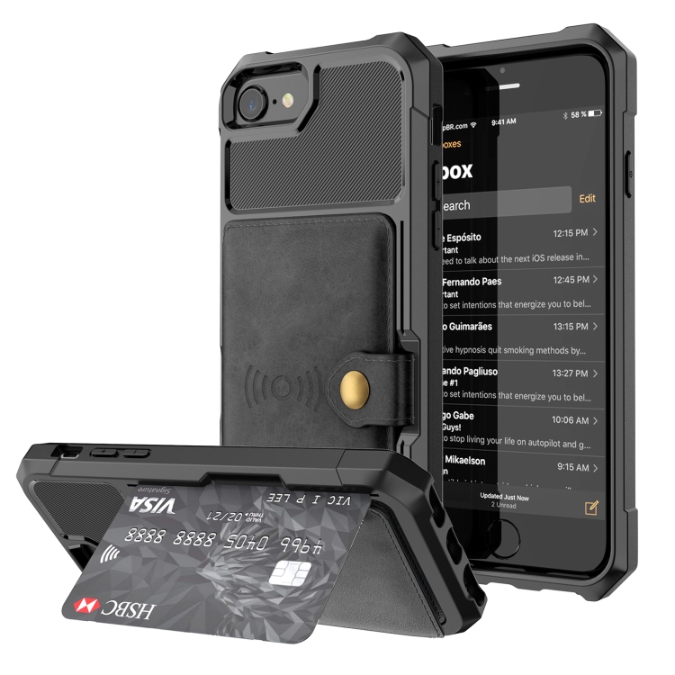 

For iPhone SE 2022 / SE 2020 / 8 / 7 Magnetic Wallet Card Bag Leather Case(Black)