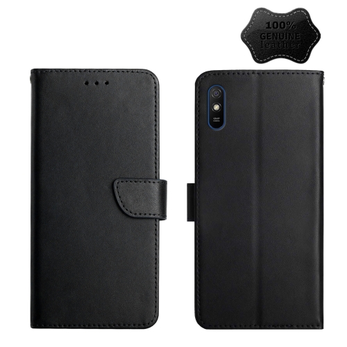 

For Xiaomi Redmi 9A Genuine Leather Fingerprint-proof Horizontal Flip Phone Case(Black)