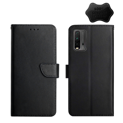 

For Xiaomi Redmi 9T Genuine Leather Fingerprint-proof Horizontal Flip Phone Case(Black)