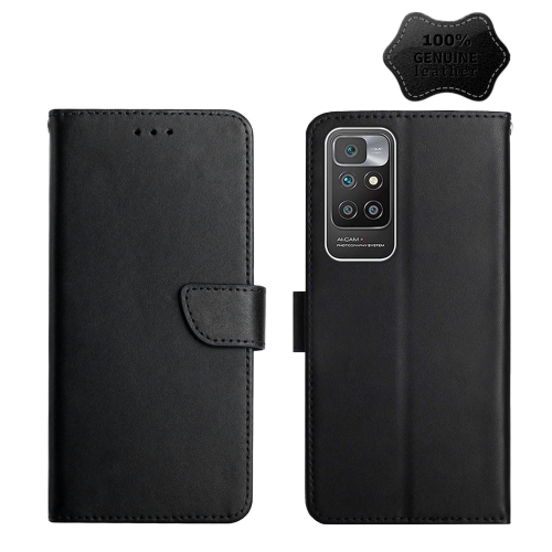 

For Xiaomi Redmi 10 Genuine Leather Fingerprint-proof Horizontal Flip Phone Case(Black)