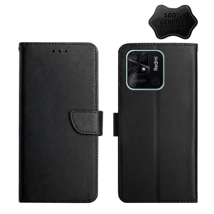 

For Xiaomi Redmi 10C Genuine Leather Fingerprint-proof Horizontal Flip Phone Case(Black)