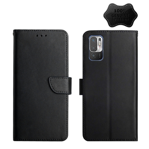 

For Xiaomi Redmi Note 10 5G Genuine Leather Fingerprint-proof Horizontal Flip Phone Case(Black)