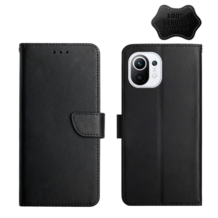 

For Xiaomi Mi 11 Genuine Leather Fingerprint-proof Horizontal Flip Phone Case(Black)