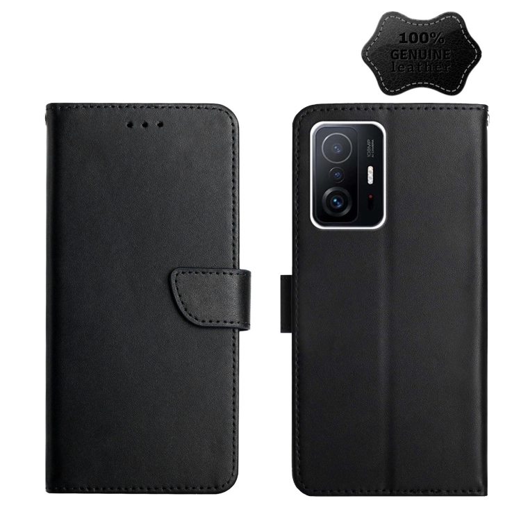 

For Xiaomi Mi 11T Genuine Leather Fingerprint-proof Horizontal Flip Phone Case(Black)