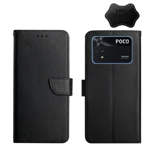 

For Xiaomi Poco M4 Pro Genuine Leather Fingerprint-proof Horizontal Flip Phone Case(Black)