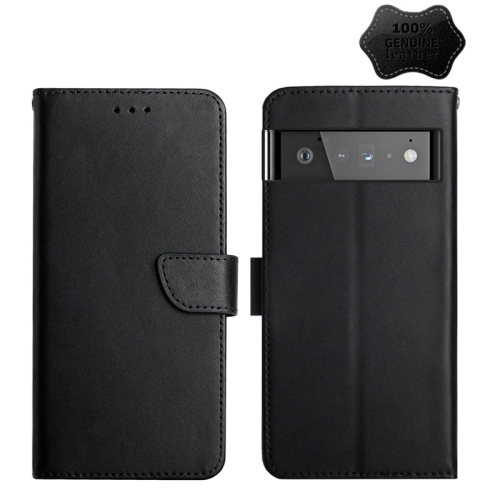 

For Google Pixel 6 Pro Genuine Leather Fingerprint-proof Horizontal Flip Phone Case(Black)