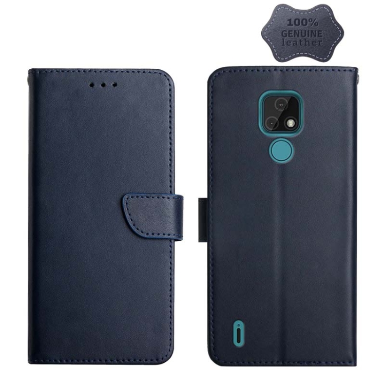 

For Motorola Moto E7 Genuine Leather Fingerprint-proof Horizontal Flip Phone Case(Blue)