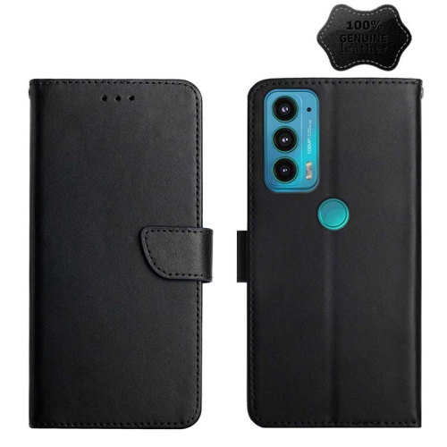 

For Motorola Moto Edge 20 Genuine Leather Fingerprint-proof Horizontal Flip Phone Case(Black)