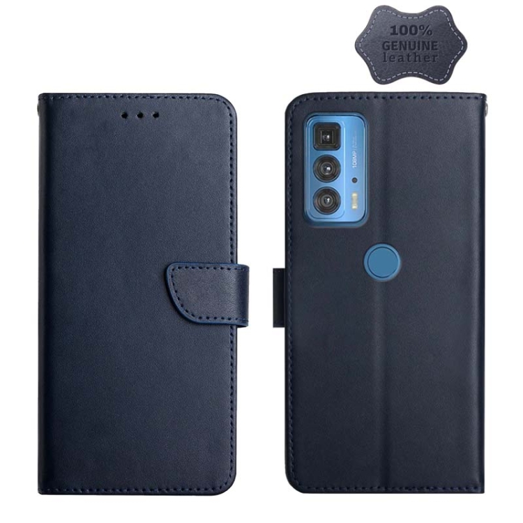 

For Motorola Moto Edge 20 Pro Genuine Leather Fingerprint-proof Horizontal Flip Phone Case(Blue)