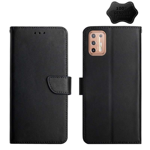 

For Motorola Moto G9 Plus Genuine Leather Fingerprint-proof Horizontal Flip Phone Case(Black)