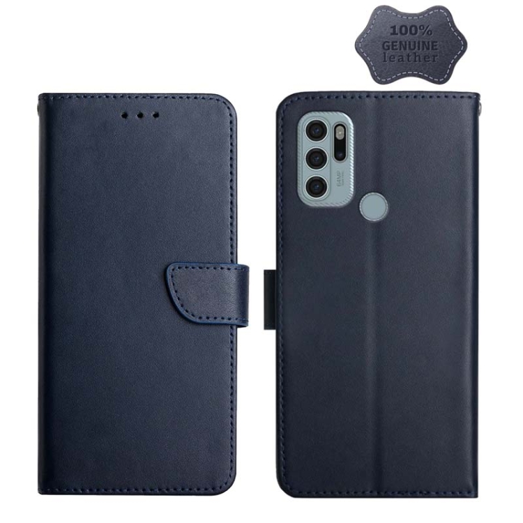 

For Motorola Moto G60s Genuine Leather Fingerprint-proof Horizontal Flip Phone Case(Blue)