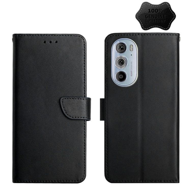 

For Motorola Edge 30 Pro Genuine Leather Fingerprint-proof Horizontal Flip Phone Case(Black)
