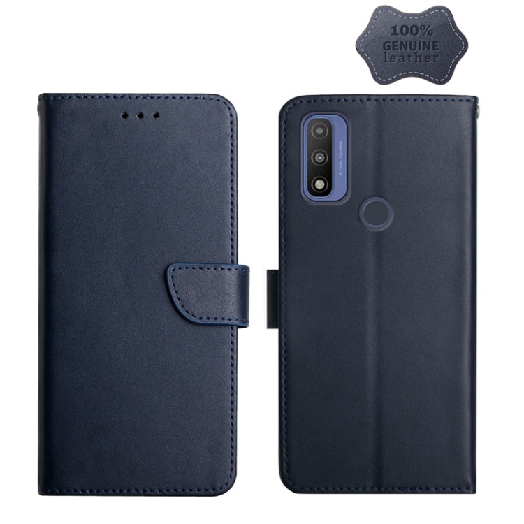 

For Motorola Moto G Pure 2021 Genuine Leather Fingerprint-proof Horizontal Flip Phone Case(Blue)