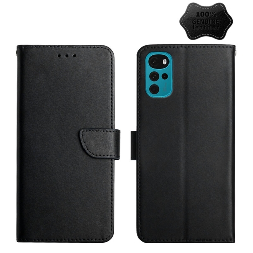 

For Motorola Moto G22 Genuine Leather Fingerprint-proof Horizontal Flip Phone Case(Black)