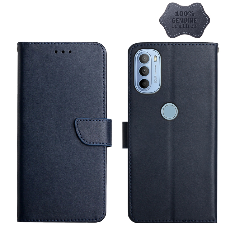 

For Motorola Moto G31 / G41 Genuine Leather Fingerprint-proof Horizontal Flip Phone Case(Blue)