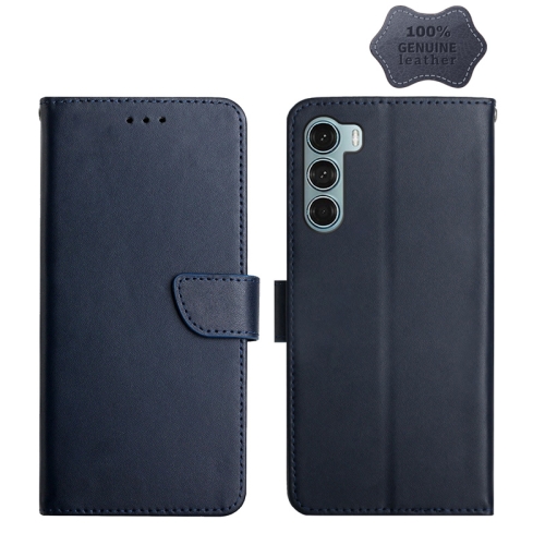 

For Motorola Moto G200 5G Genuine Leather Fingerprint-proof Horizontal Flip Phone Case(Blue)