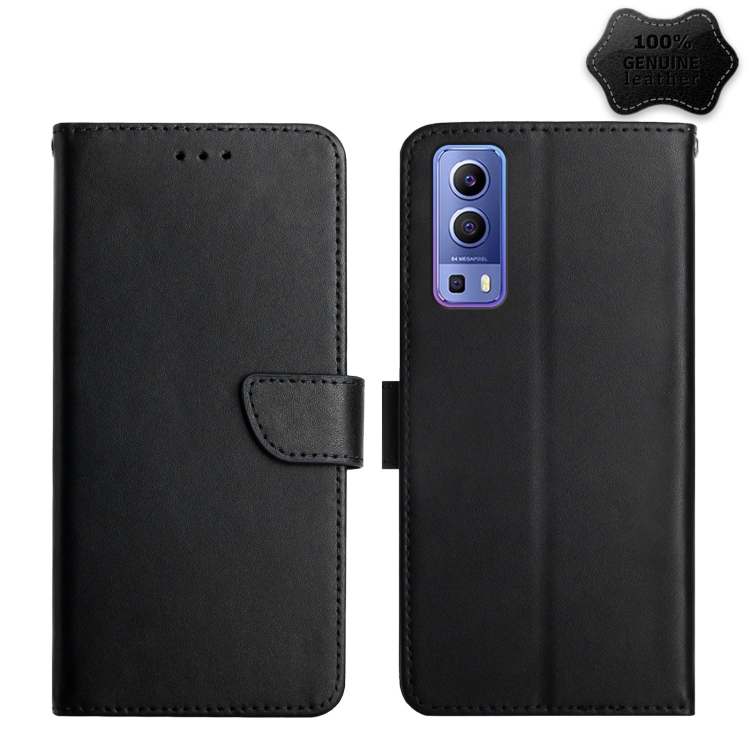

For vivo Y72 5G / iQOO Z3 Genuine Leather Fingerprint-proof Flip Phone Case(Black)
