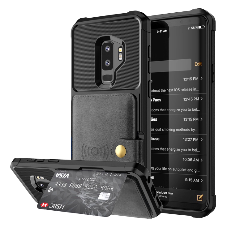 

For Samsung Galaxy S9+ Magnetic Wallet Card Bag Leather Phone Case(Black)