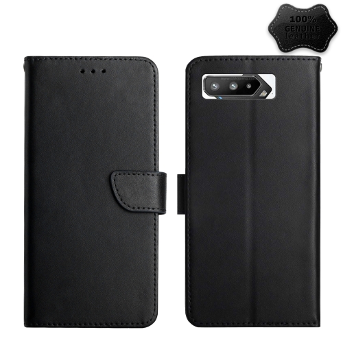 

For Asus ROG Phone 5 ZS673KS Genuine Leather Fingerprint-proof Flip Phone Case(Black)