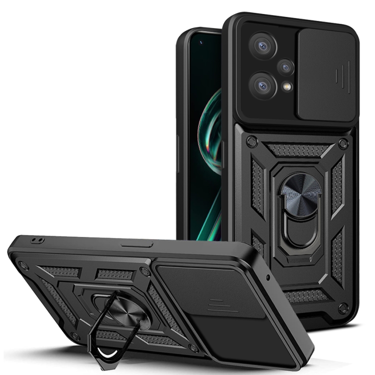 

For OPPO Realme 9 Pro+ Sliding Camera Cover Design TPU+PC Phone Case(Black)