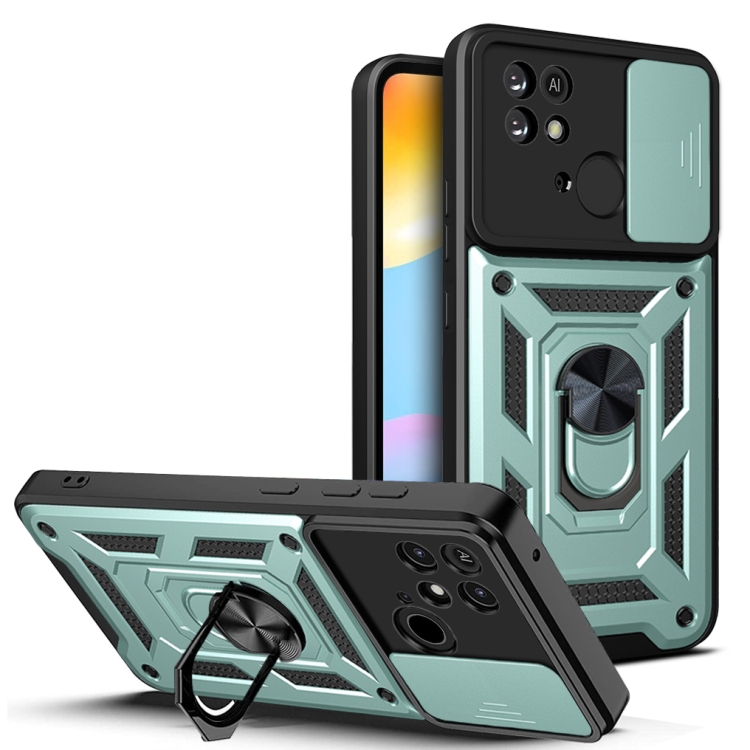 

For Xiaomi Redmi 10C 4G Sliding Camera Cover Design TPU+PC Phone Case(Green)