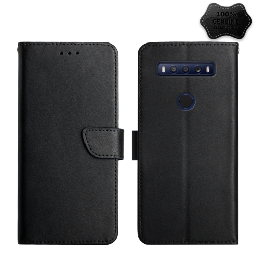 

For TCL 10 SE Genuine Leather Fingerprint-proof Flip Phone Case(Black)