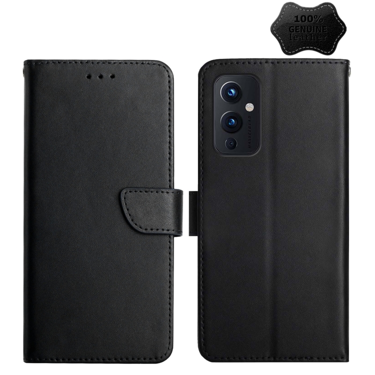 

For OnePlus 9 Genuine Leather Fingerprint-proof Horizontal Flip Phone Case(Black)