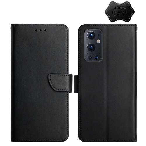 

For OnePlus 9 Pro Genuine Leather Fingerprint-proof Horizontal Flip Phone Case(Black)