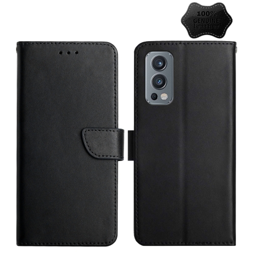 

For OnePlus Nord 2 5G Genuine Leather Fingerprint-proof Horizontal Flip Phone Case(Black)