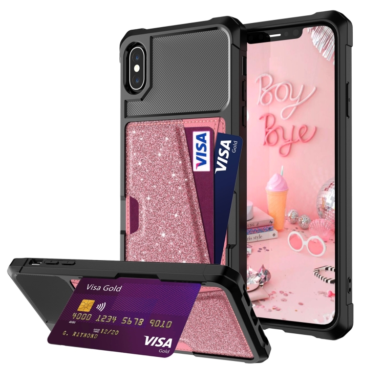 

Glitter Magnetic Card Bag Phone Case For iPhone XS Max(Pink)