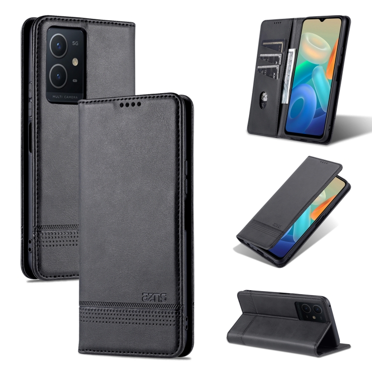 

For vivo Y33s 5G / Y75 5G AZNS Magnetic Calf Texture Flip Leather Phone Case(Black)