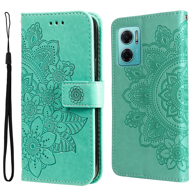 

For Xiaomi Redmi Note 11E/Redmi 10 Prime+ 5G 7-petal Flowers Embossing Pattern Horizontal Flip Leather Case(Green)