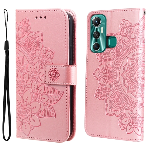 

For Infinix Hot 11 7-petal Flowers Embossing Pattern Horizontal Flip Leather Case(Rose Gold)