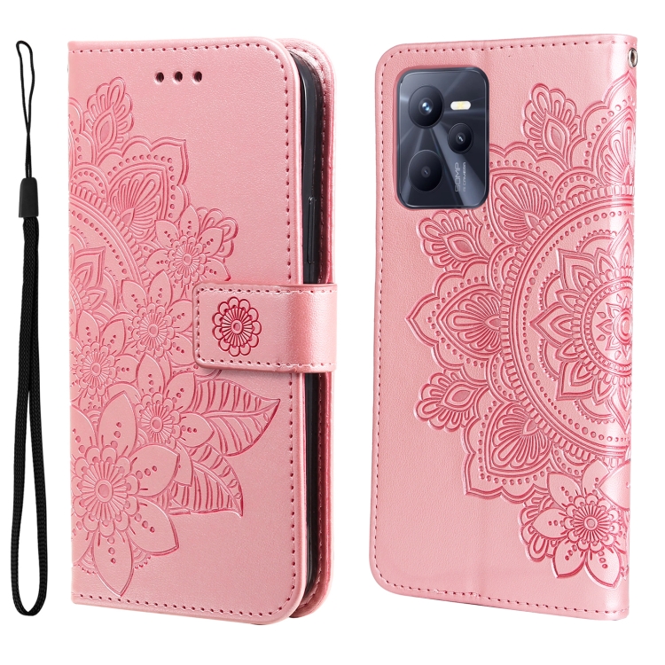 

For OPPO Realme C35 7-petal Flowers Embossing Pattern Horizontal Flip Leather Case(Rose Gold)
