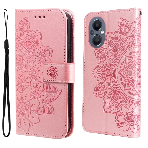 

For OPPO Reno7 Z/A96 5G/OnePlus Nord N20 5G 7-petal Flowers Embossing Pattern Horizontal Flip Leather Case(Rose Gold)