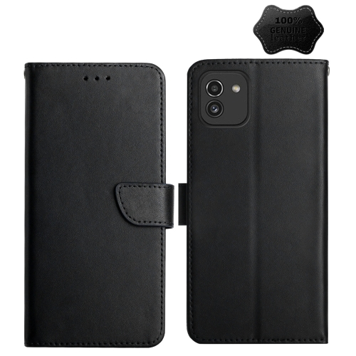 

For Samsung Galaxy A03 164mm Genuine Leather Fingerprint-proof Horizontal Flip Phone Case(Black)