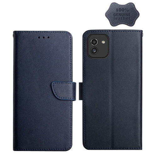 

For Samsung Galaxy A03 164mm Genuine Leather Fingerprint-proof Horizontal Flip Phone Case(Blue)