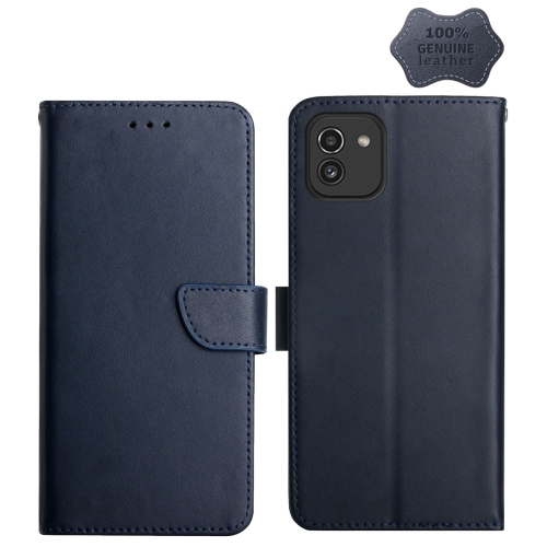 

For Samsung Galaxy A03 166mm Genuine Leather Fingerprint-proof Horizontal Flip Phone Case(Blue)