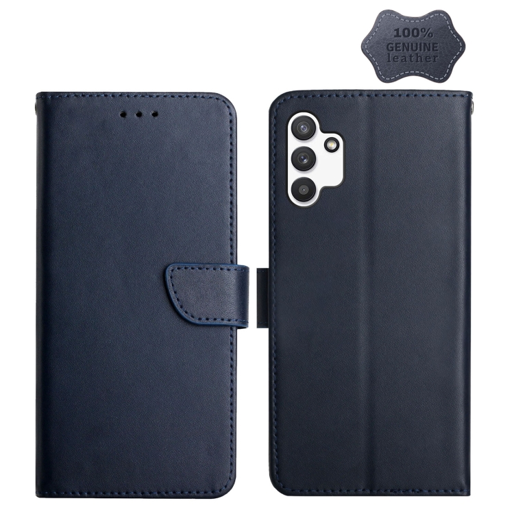 

For Samsung Galaxy A13 Genuine Leather Fingerprint-proof Horizontal Flip Phone Case(Blue)