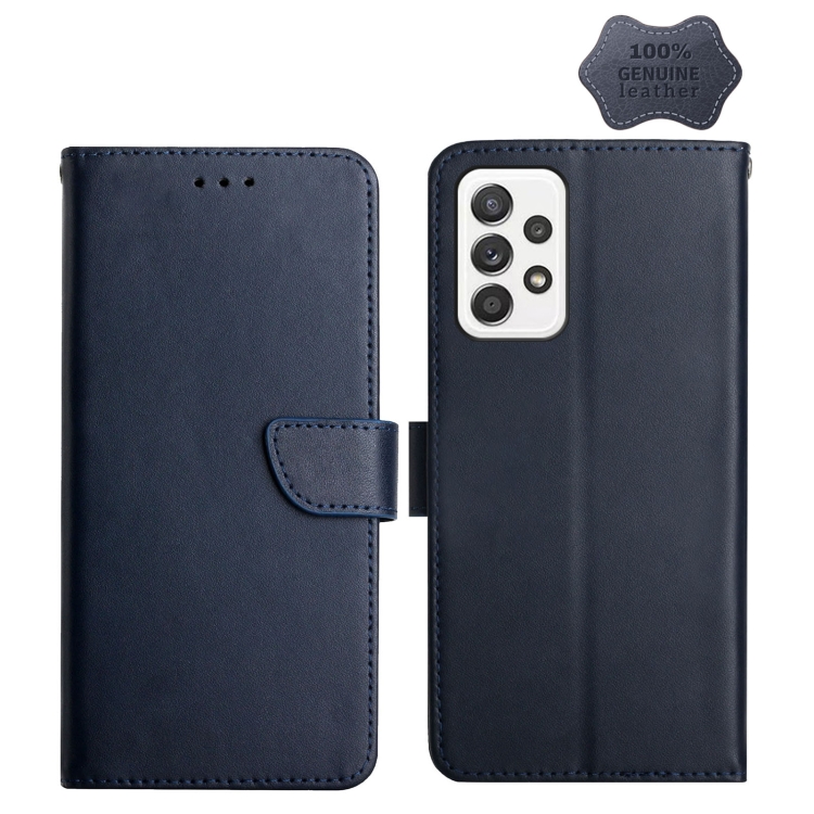 

For Samsung Galaxy A73 5G Genuine Leather Fingerprint-proof Horizontal Flip Phone Case(Blue)