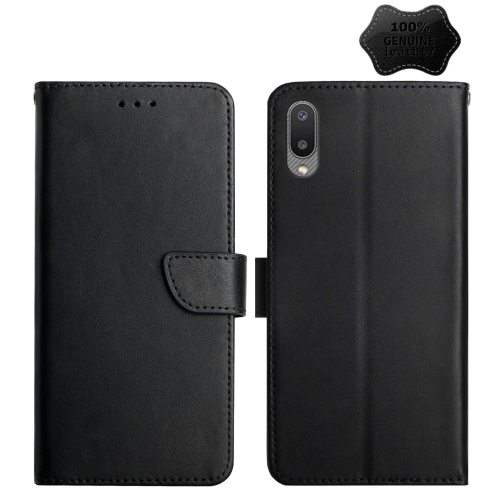 

For Samsung Galaxy A02 Genuine Leather Fingerprint-proof Horizontal Flip Phone Case(Black)