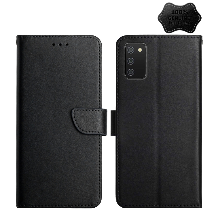 

For Samsung Galaxy A03s Genuine Leather Fingerprint-proof Horizontal Flip Phone Case(Black)